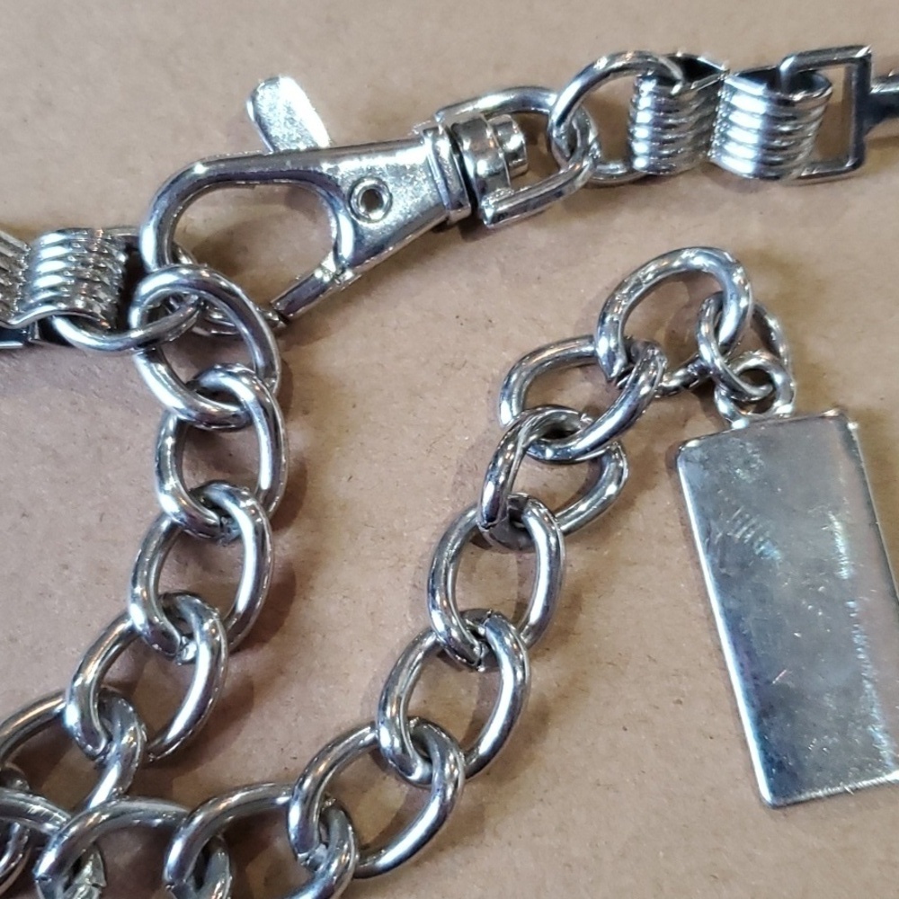 Silver Boho metal chain rectangle belt 36 inches long Hanging clasp - Picture 4 of 6